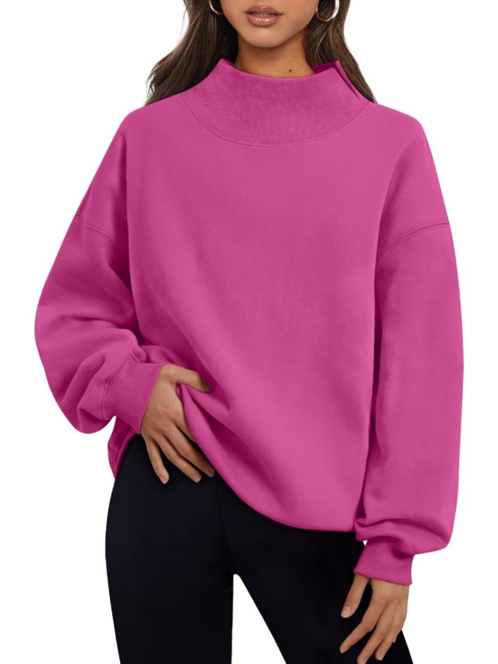 Chic Women's Oversized Mock Neck Sweatshirt - Trendy Fall Pullover Outfit